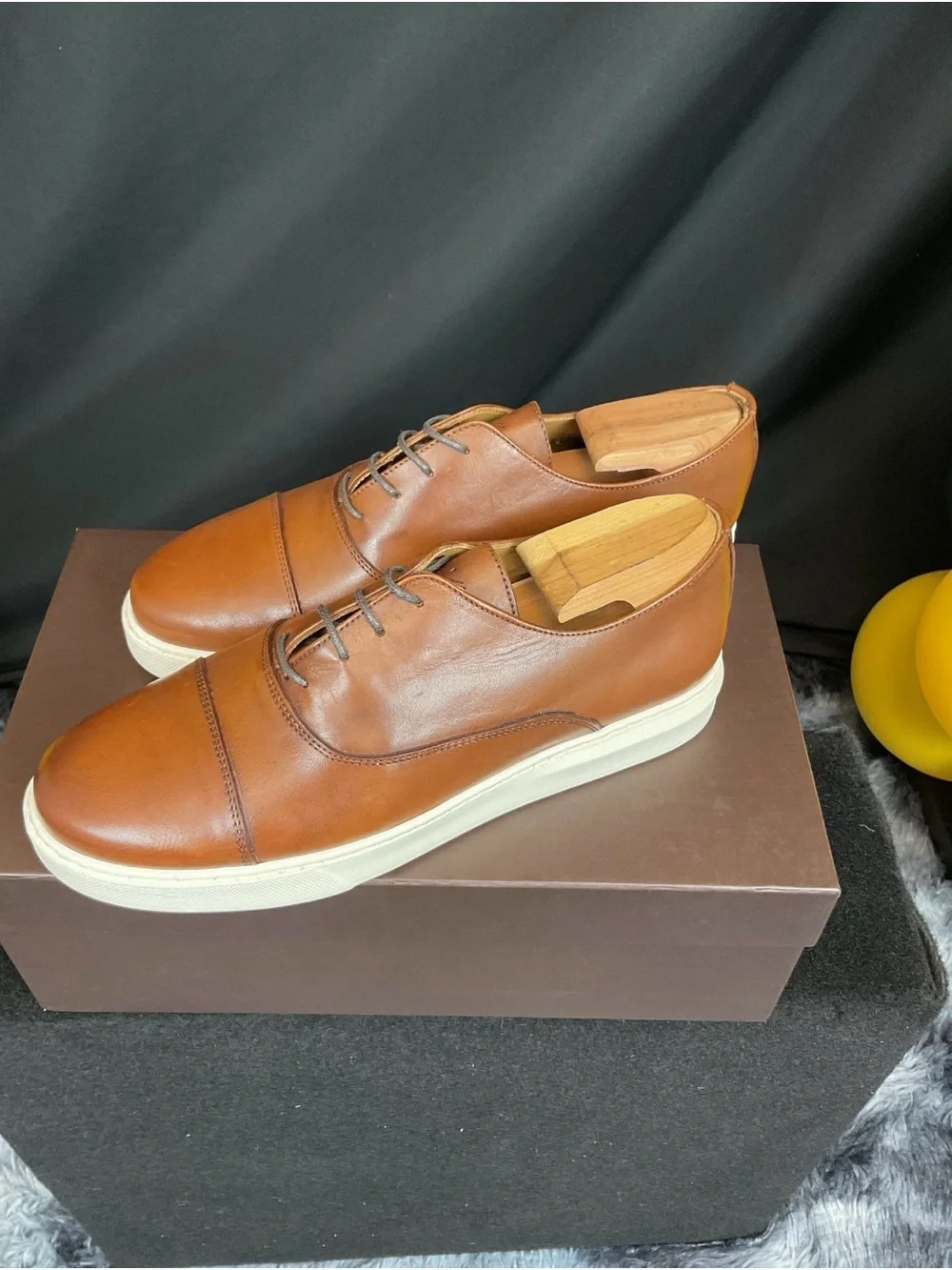 Classic Men's Leather Derby in Tan with White Sole